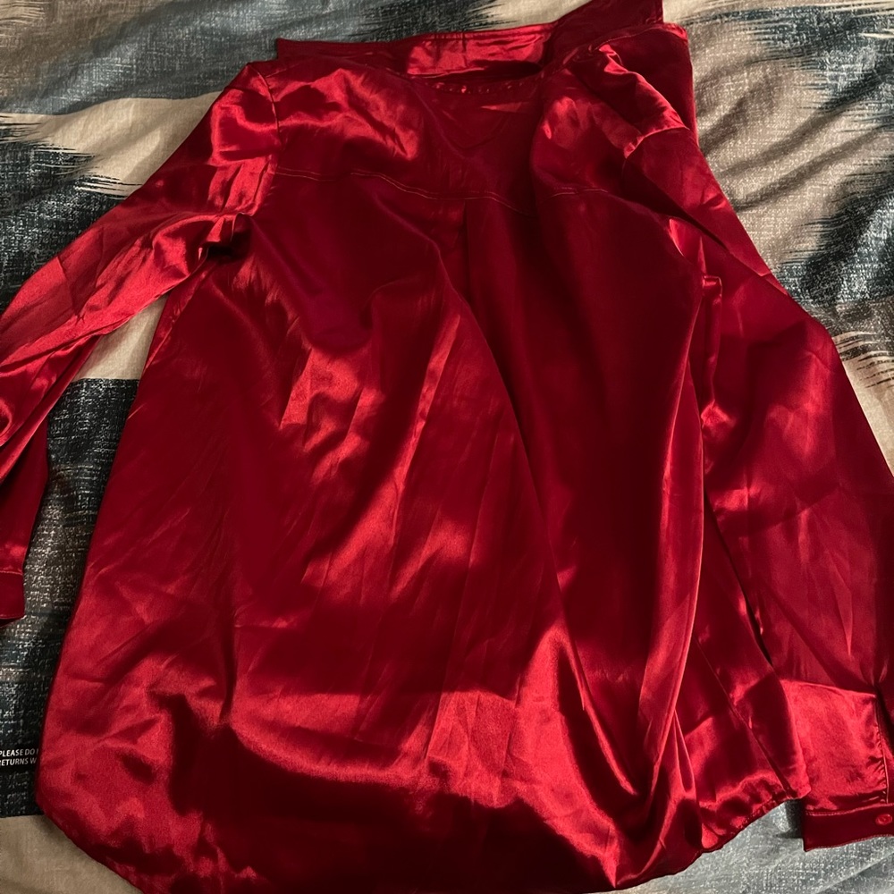 Red silk button down - Picture 3 of 8